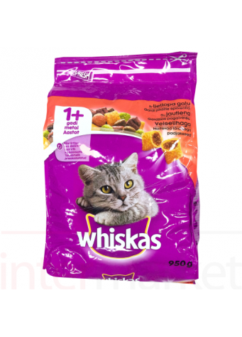 Kačių maistas whiskas 1+metai su jautiena 950g